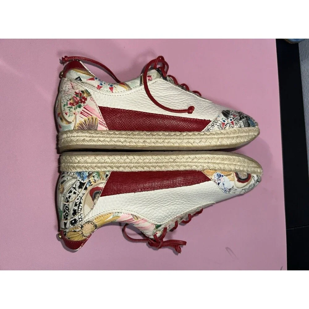 Bon Bonite Espadrille Lace-Up Sneakers- Floral & Abstract Print, Handmade SZ 35
